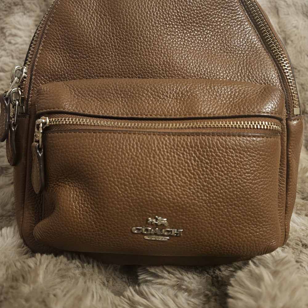 Coach Brown Leather Backpack with Silver Details